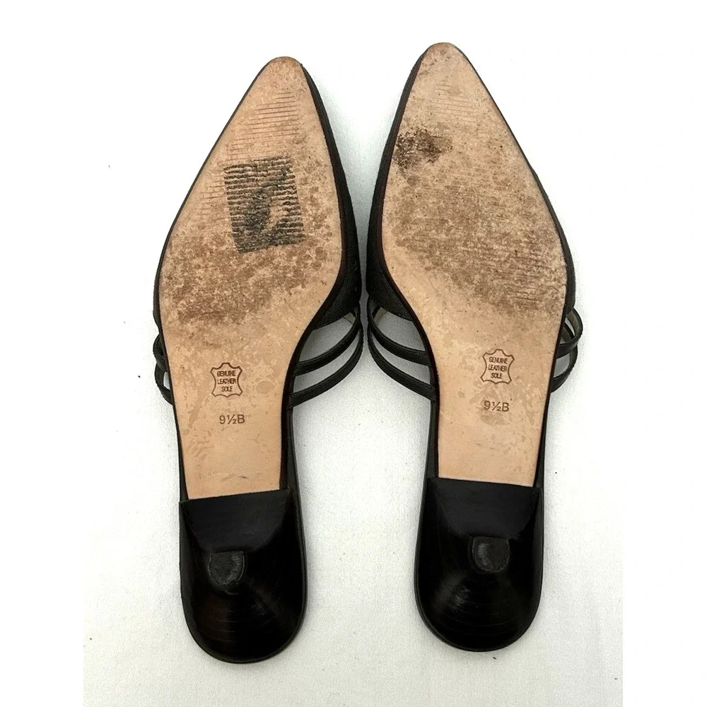 Talbots Pointed-Toe Slip-On Mules Women's 9.5 B Gray Double Strap Kitten Heel